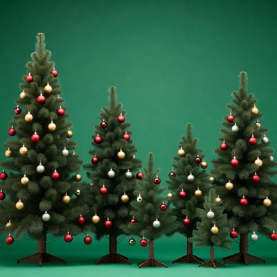 Assorted Christmas Trees with Ornaments