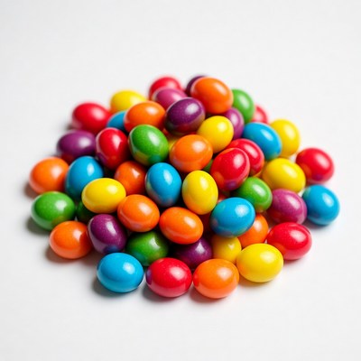 Colorful Candy Pile on White