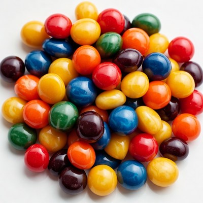 Colorful Candy Pile on White