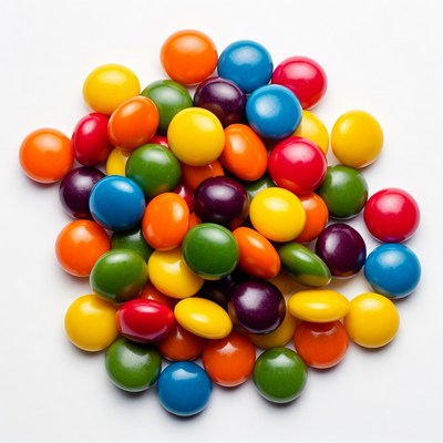 Colorful Candy Pile on White