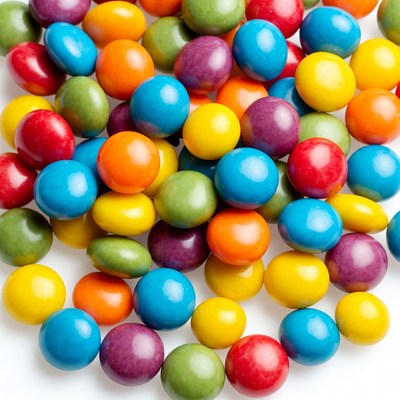 Colorful Candy Spill on White