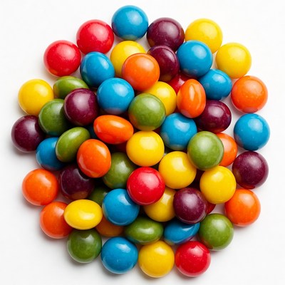 Colorful Candy Pile on White