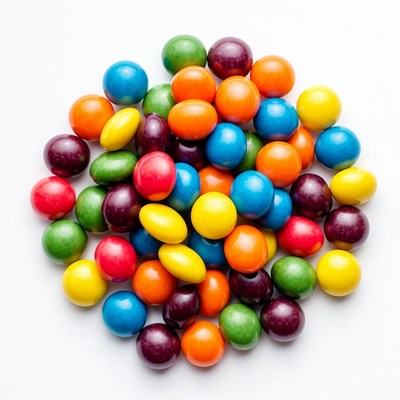 Colorful Candy Pile on White