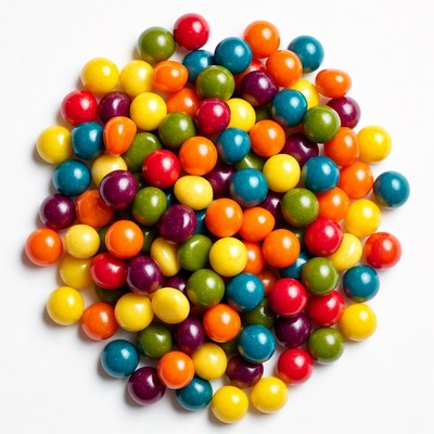 Colorful Candy Pile on White