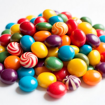 Colorful Candy Pile on White Background