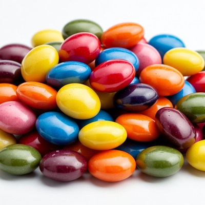 Colorful Candy Pile on White Background