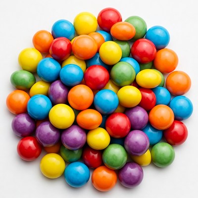 Colorful Candy Pile on White