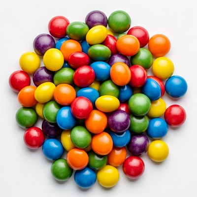 Colorful Candy Pile on White