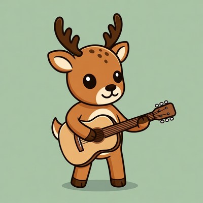 Cute cartoon deer playing guitar
