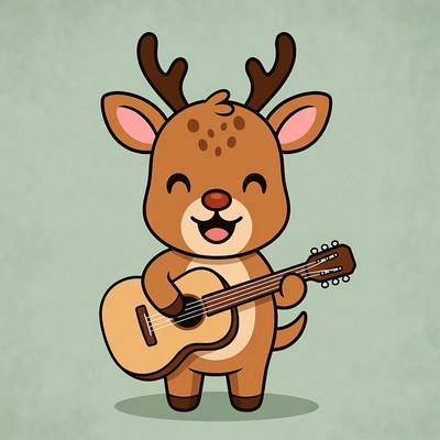 Cute Reindeer Playing Guitar