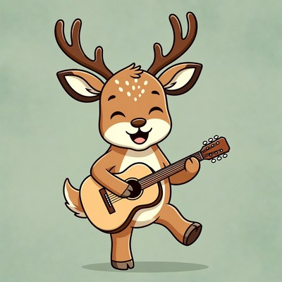 Cute deer playing guitar