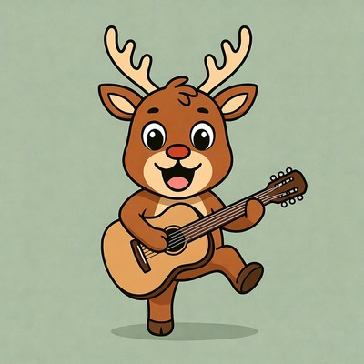 Cartoon Reindeer Playing Guitar