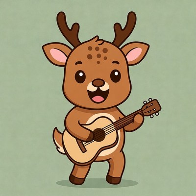 Cute cartoon deer playing guitar