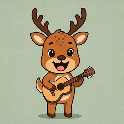 Cartoon deer playing guitar