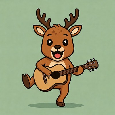 Cartoon Deer Playing Guitar