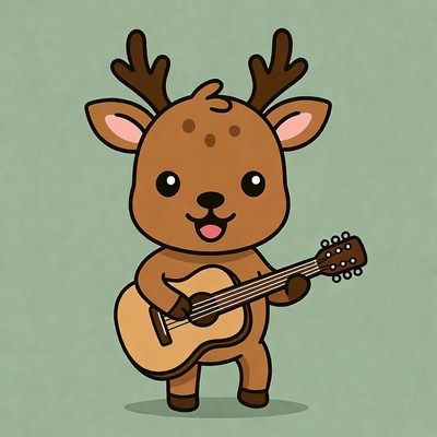Cute cartoon reindeer playing guitar