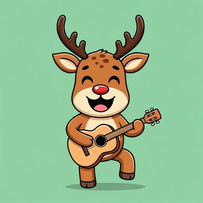 Cartoon Reindeer Playing Guitar