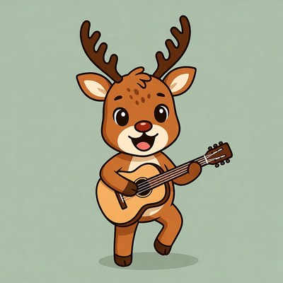 Cartoon Reindeer Playing Guitar