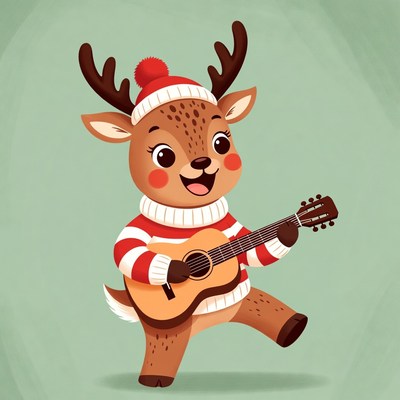 Cartoon Reindeer Playing Guitar