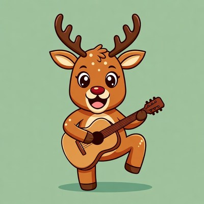 Cartoon Reindeer Playing Guitar
