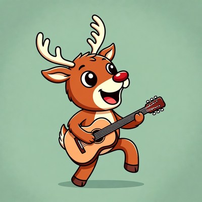 Cartoon Reindeer Playing Guitar