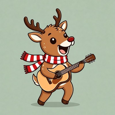 Cartoon Reindeer Playing Guitar