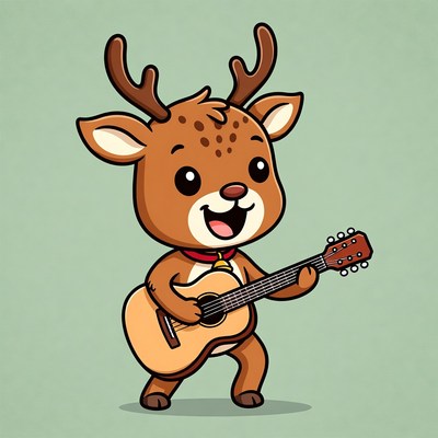 Cartoon Reindeer Playing Guitar