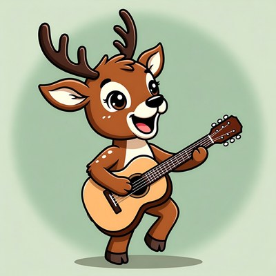 Cartoon Deer Playing Guitar