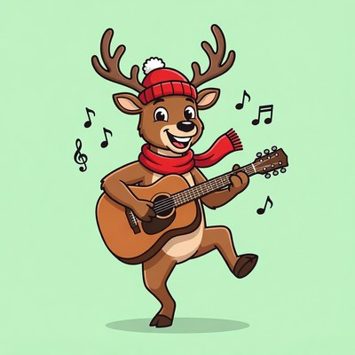 Reindeer playing guitar with Santa hat
