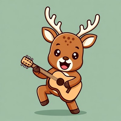 Cute cartoon deer playing guitar