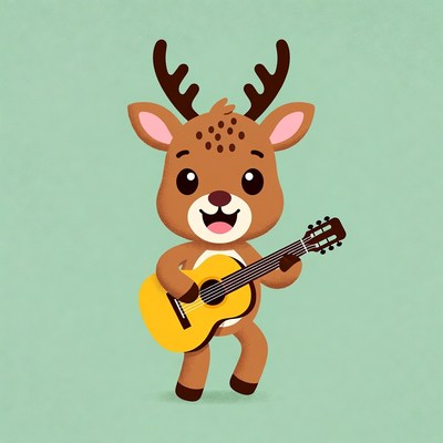 Cute reindeer playing guitar