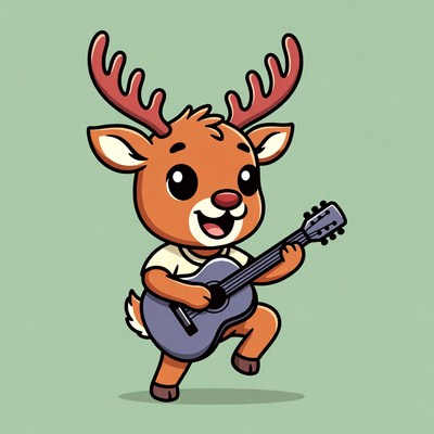 Cartoon Reindeer Playing Guitar