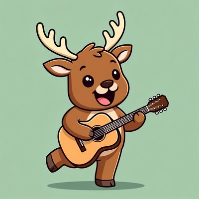 Cartoon Deer Playing Guitar