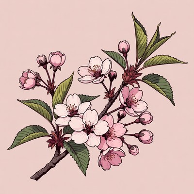 Cherry Blossom Branch Illustration