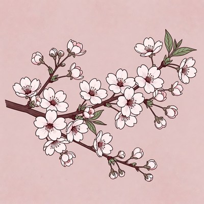 Cherry Blossom Branch Illustration