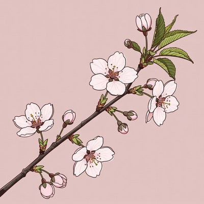 Cherry Blossom Branch Illustration