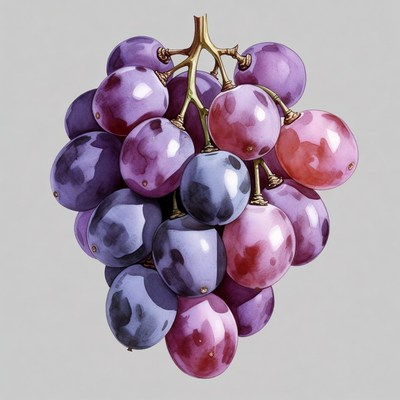 Purple grapes bunch on stem