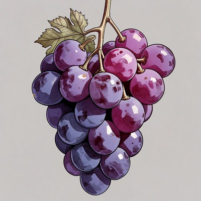 Purple grapes bunch with leaves