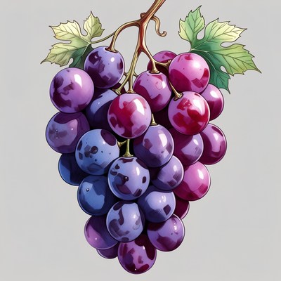 Purple grape cluster with leaves