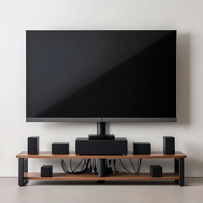 Wall-Mounted TV on Wooden Shelf