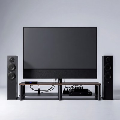 Modern TV with Speakers on Stand