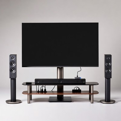 Modern TV with Speakers on Stand