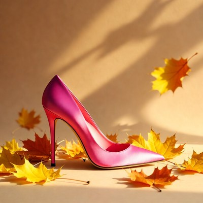 Pink High Heel with Autumn Leaves