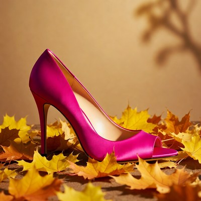 Pink High Heel on Autumn Leaves