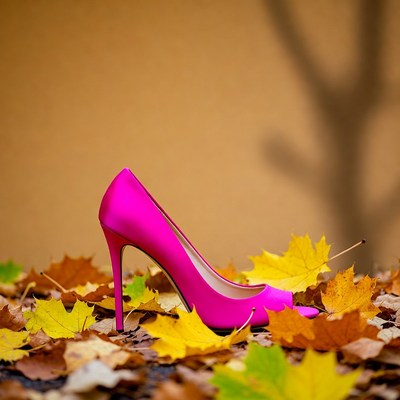 Pink High Heel on Autumn Leaves