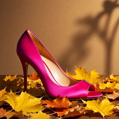 Pink High Heel on Autumn Leaves