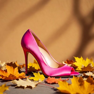 Pink High Heel on Autumn Leaves