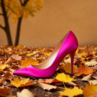 Pink High Heel on Autumn Leaves