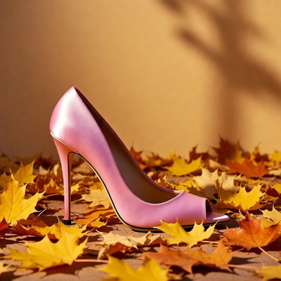Pink High Heel on Autumn Leaves