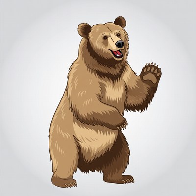 Cartoon Grizzly Bear Waving